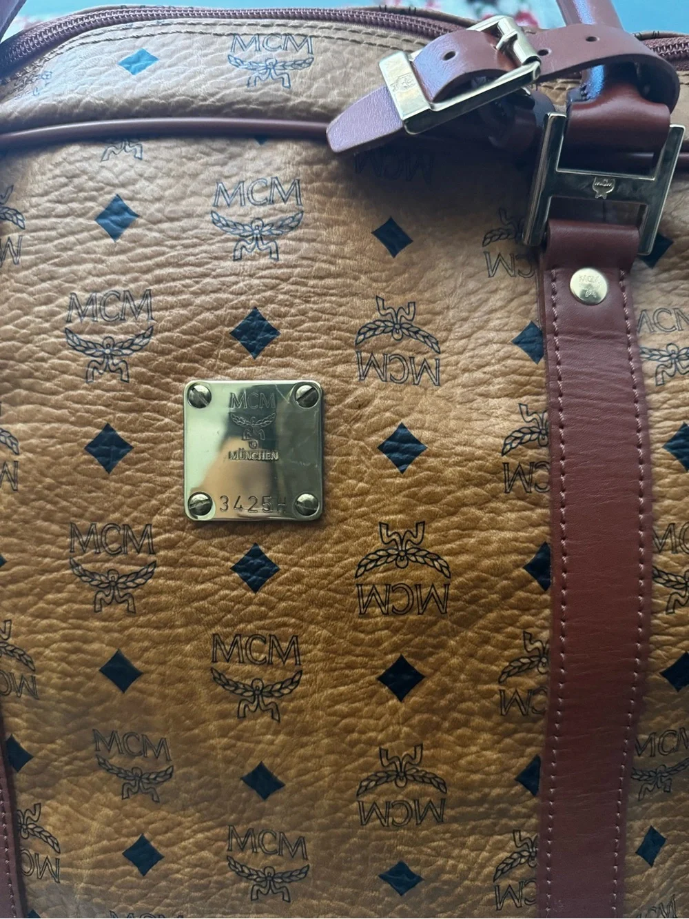 MCM Cognac/Chestnut Monogram Duffel Bag